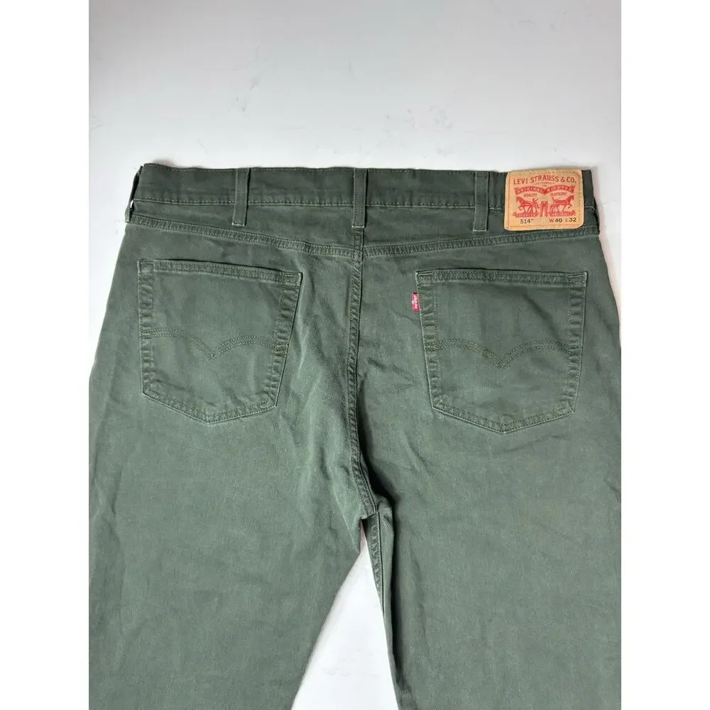 Levi's 514 Straight Jeans Mens 40x32 Olive Green Denim Pants